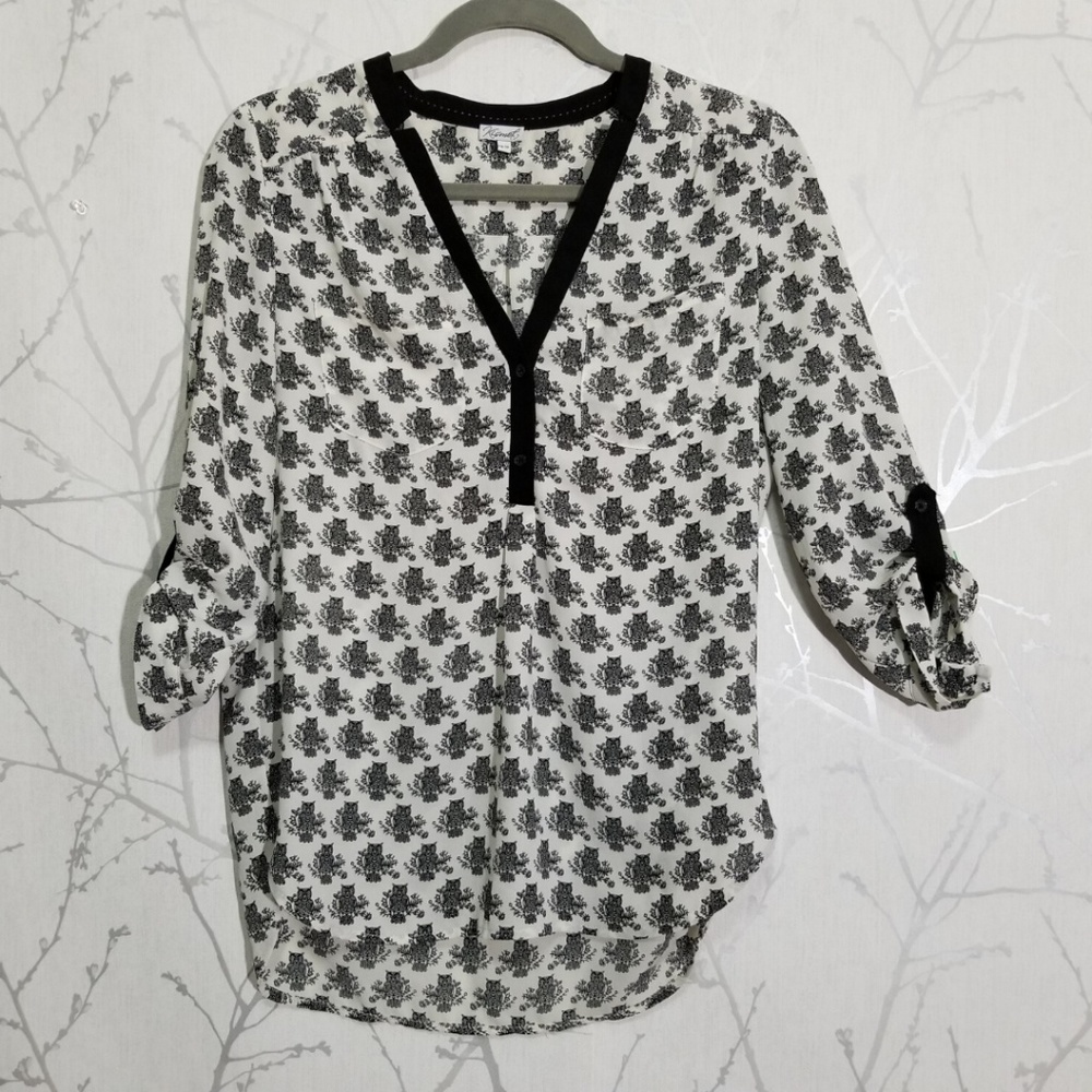 Kismet White Owl Print Popover Blouse